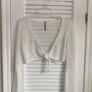Streetwear Society White Mesh Tie-Front Crop Top